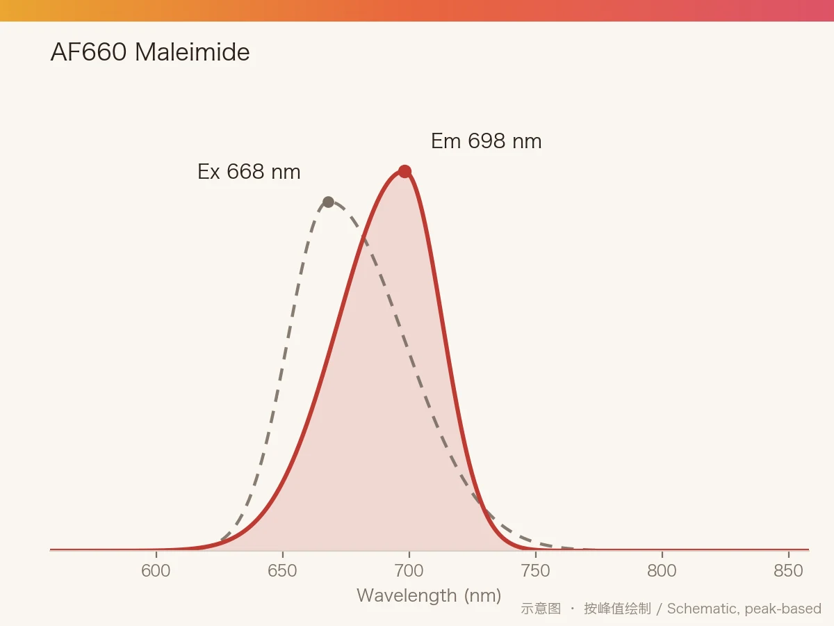 AF660 Maleimide 的激发/发射光谱示意图