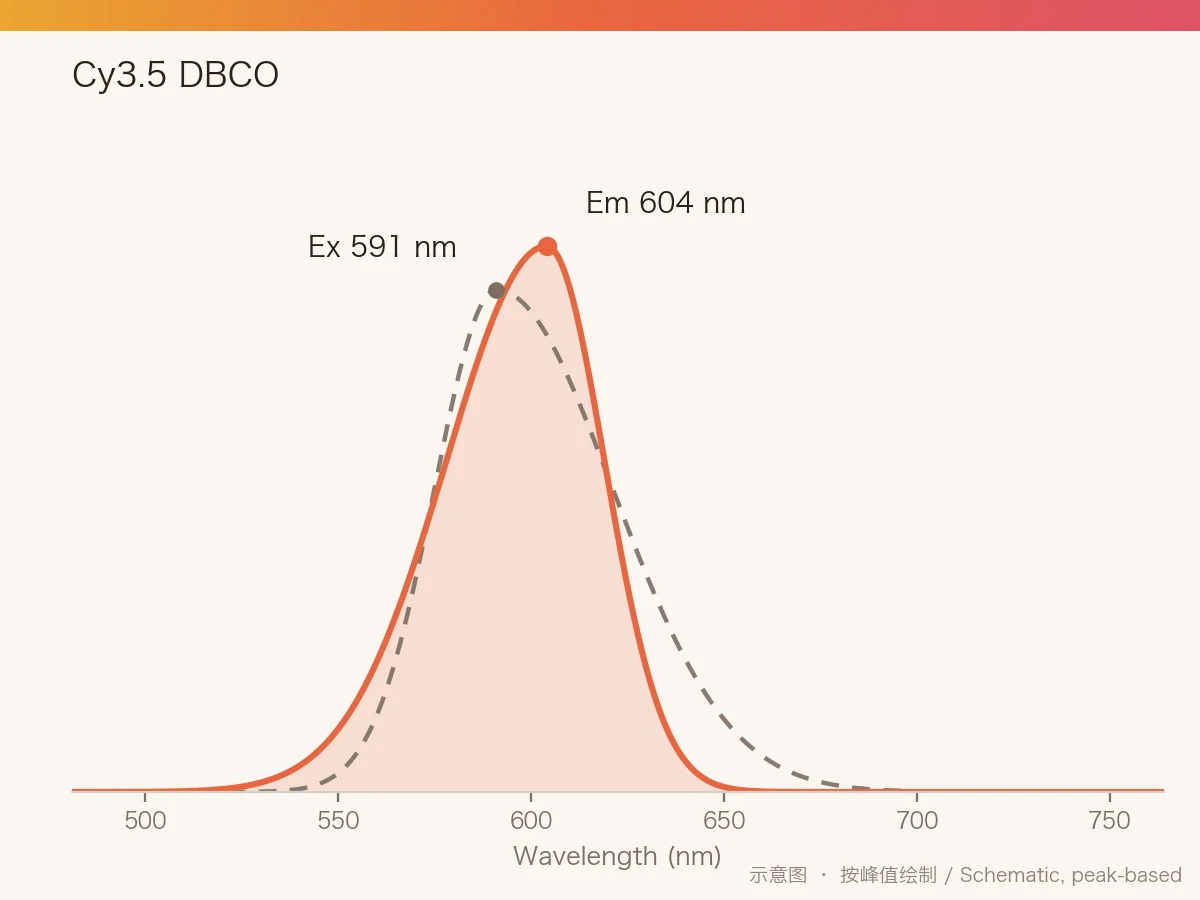 Cy3.5 DBCO 的激发/发射光谱示意图